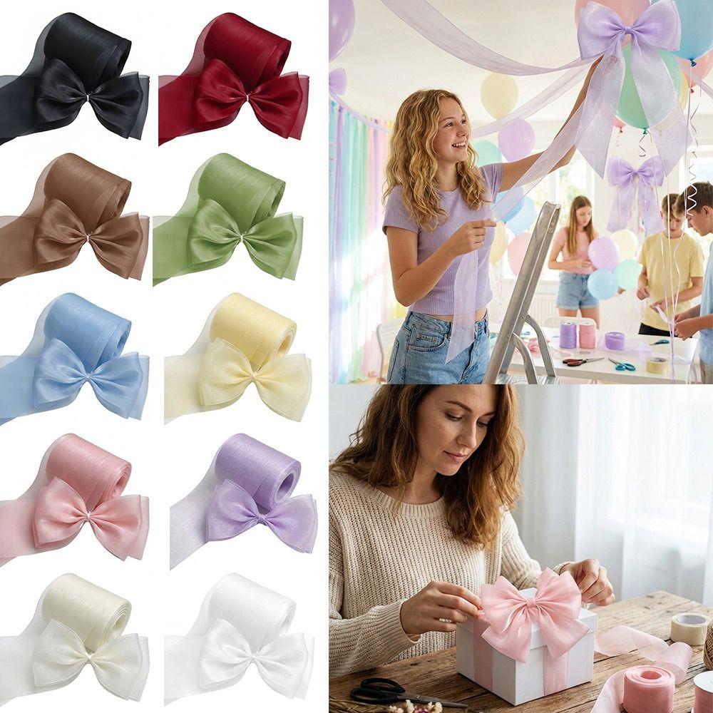 8cm 8CM Wide Flowing Light Ribbon Sparkling Material Gift Wrapping Tape DIY Crafts Ribbon Chiffon Organza