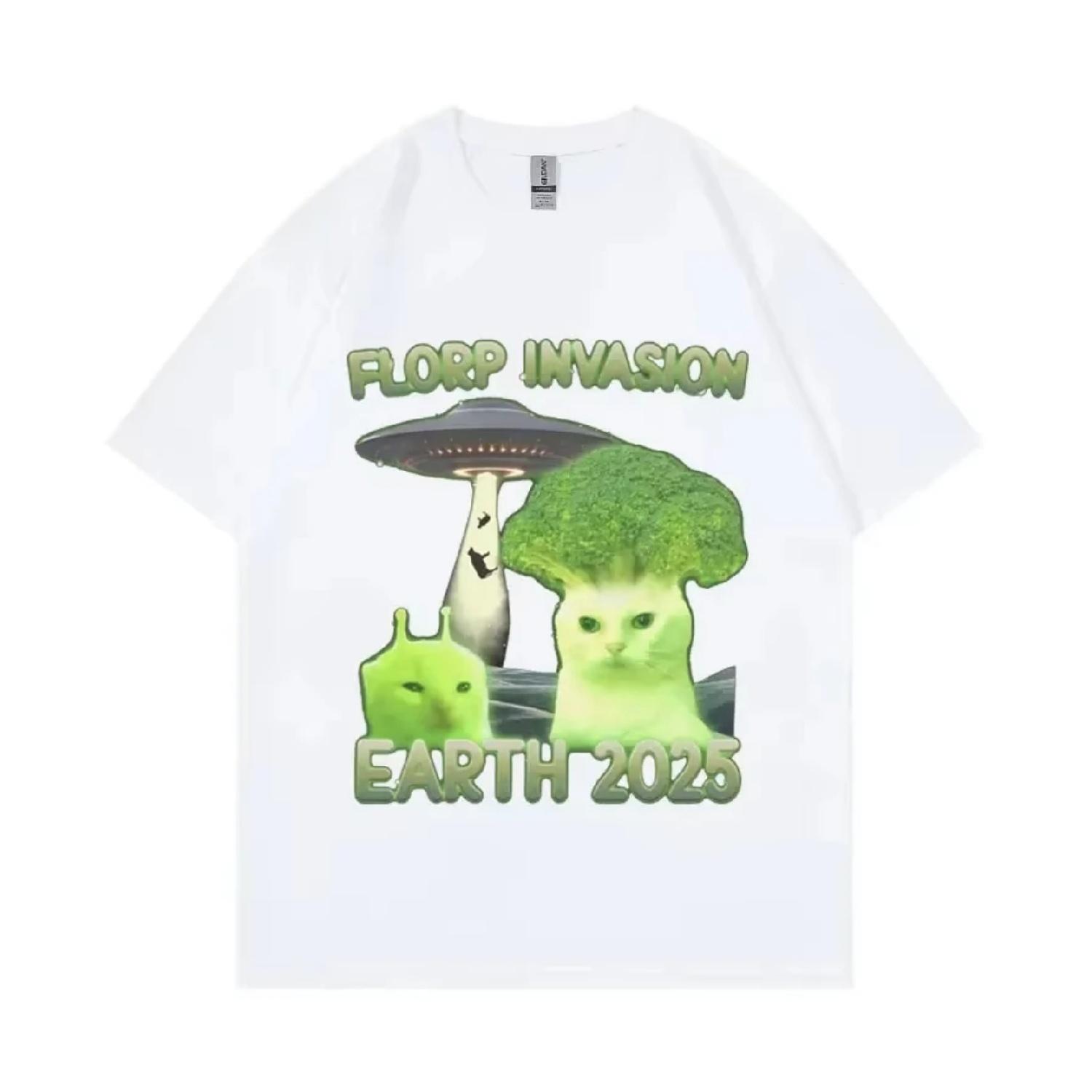 

Florp Lnvasion Funny Alien Brainrot Cat Dank Meme T Shirts Fashion Y2k Clothing Short Sleeve T-shirt Unisex Casual Cute T-shirts XXXXXL чорний
