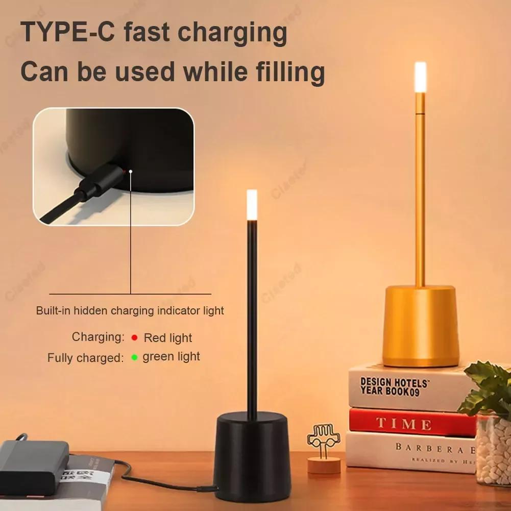 Aluminum Bedside Lamp Touch Control LED Table Lamp Stepless Dimming Battery Powered for Hotel Restaurant for Bars Living Room