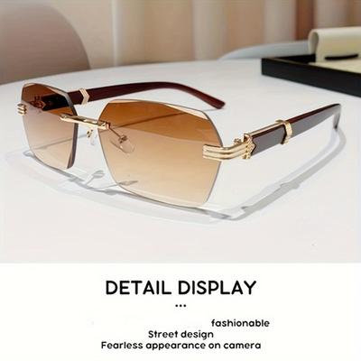 New Frameless Wood Grain Temple Edge Glasses for Men and Women Fashionable Eyewear Trendy Lightweight