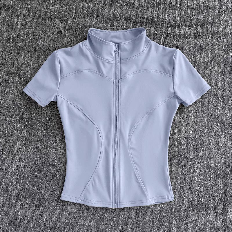 Women's Quick-Dry Slim-Fit Yoga Top - Waist-Cinching Short Sleeve with Half-High Collar
