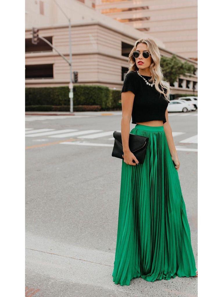 Elegant High-Waist Pleated Maxi Skirt for Women