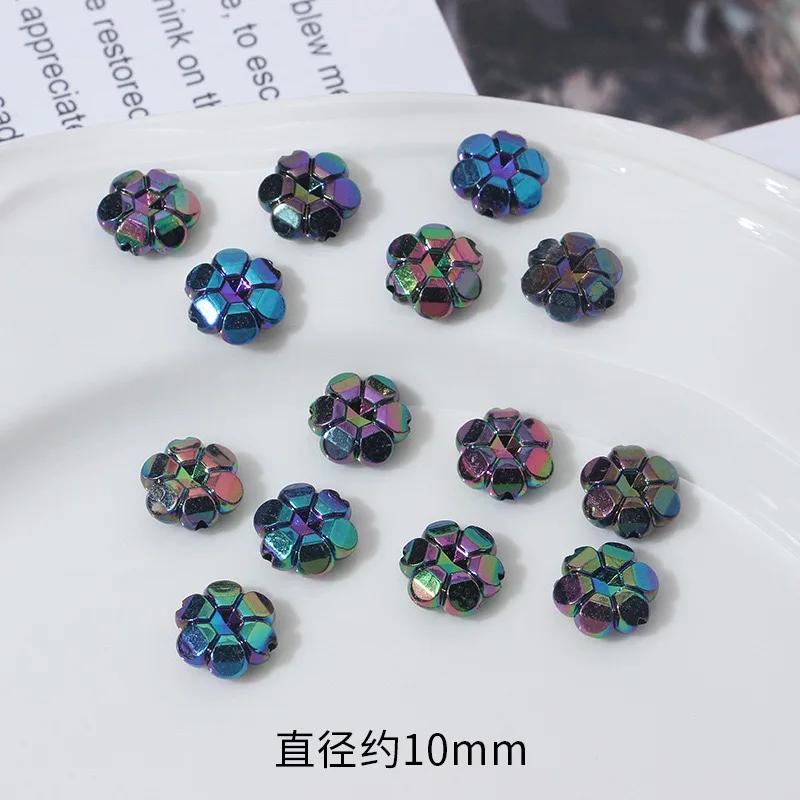 ZW10 50pcs 10mm Plating Color Flower Bright Acrylic Beads Spacer Beads Jewelry Making DIY Bracelet Exquisite Trend Wholesale