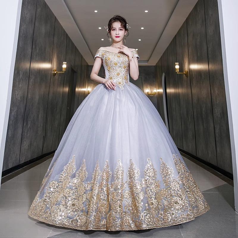 Painted yarn puffy skirt women's new art exam, bel canto vocal host solo performance suit, long temperament skirt spring and summer