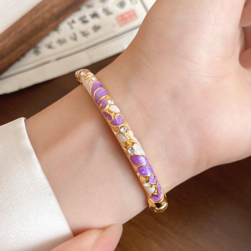 Traditional Chinese Flower Bangle Enamel Women's Hand Bracelet Vintage Cloisonne Bangle Ladies