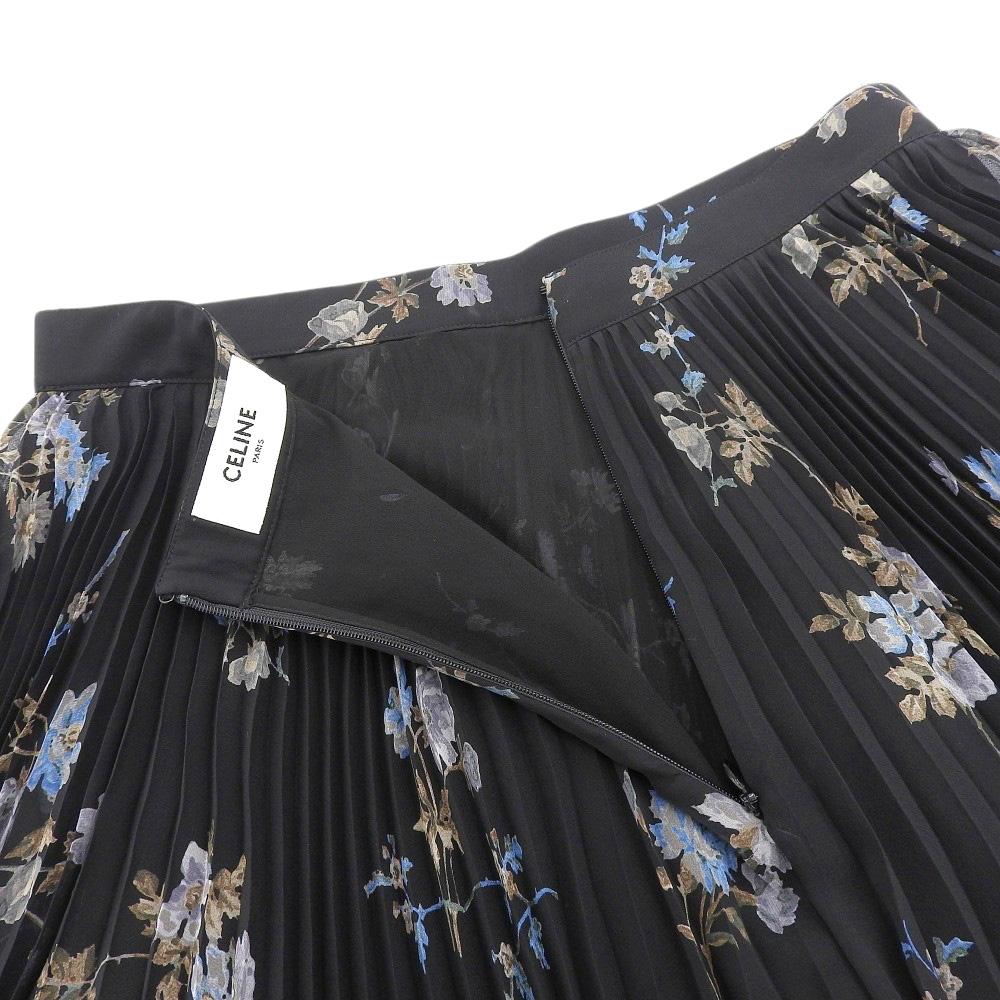 Celine Beautiful Silk Flower Sheer Pleated Skirt for Women, Black, Size 36, 2J369800T.96NB Skirt 36 blackUsed