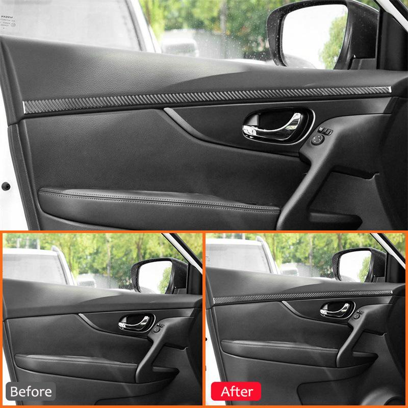 Carbon Fiber Car Inner Door Armest Panel Trim Protection Strips Decoration Stickers For Nissan X-TRAIL 2014-2018 Accessories