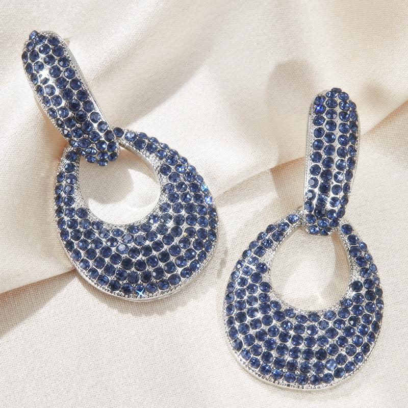 Luxurious Sparkling Inlaid Zircon Oval Pendant Earrings, Women s Exaggerated Heavy Design Banquet Party Zircon Gifts