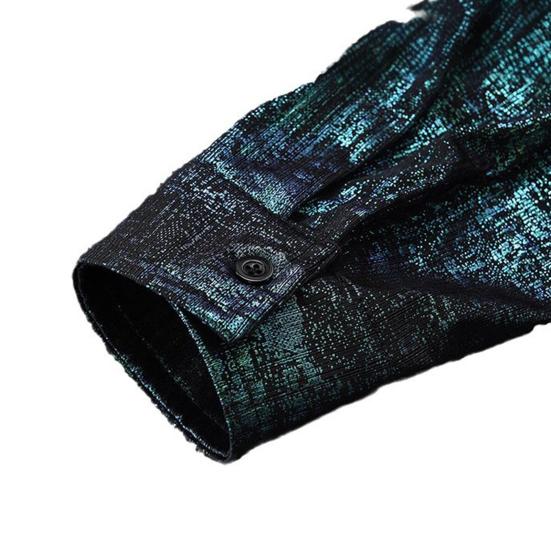 Klubová výkonnostní košile Klopový límec Jednořadý lesklý povrch Catch Attention Party Nightclub Dance Canival Košile Středně dlouhá Cardigan Shirt