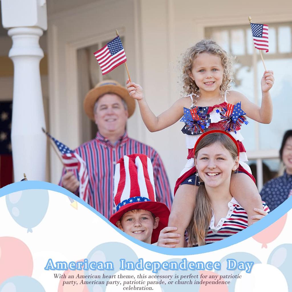 4th of July Headband Independence Day Hair Accessories Patriotic Party Hair Supplies USA Flag Star Design Blue Red Ribbon Stars Hair Decoration Cute