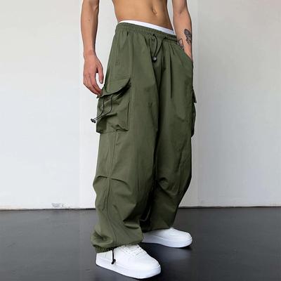 Herren Cargo Hose Mehrere Taschen Übergroß Einfarbig Elastischer Hoher Bund Tiefer Schritt Knöchelbündchen Weich Atmungsaktiv Hip Hop