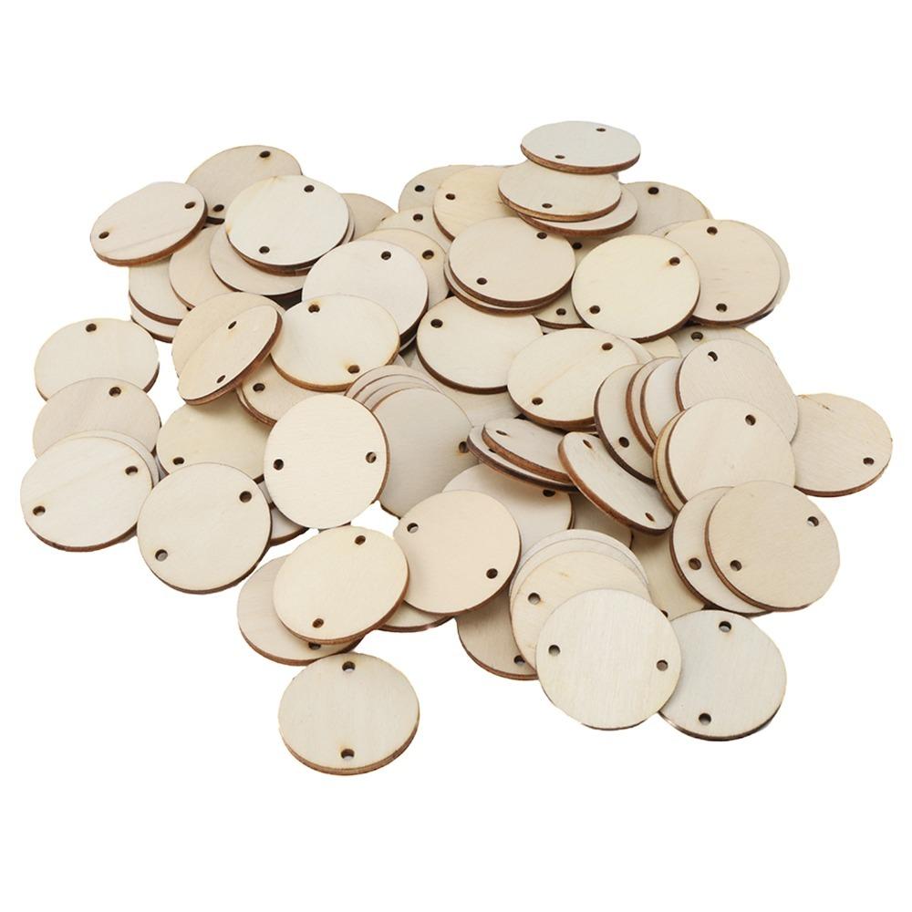 

100pcs Wood Handmade DIY Unfinished Blank Wood Chips Round With Hole Wooden Pendants 3.5cm Round Wood Pieces Craft Decoration