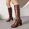 Western Martin Boots Long but Knee White Coarse Heel High Heel Boots Winter Large Size - Women's Shoes