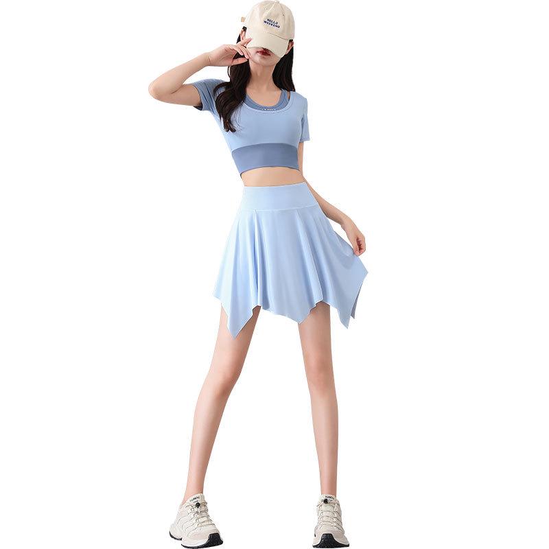 Women's Summer 2025 Quick-Dry Sportswear Set: Pleated Tennis Skort and Fitness/Yoga Outfit