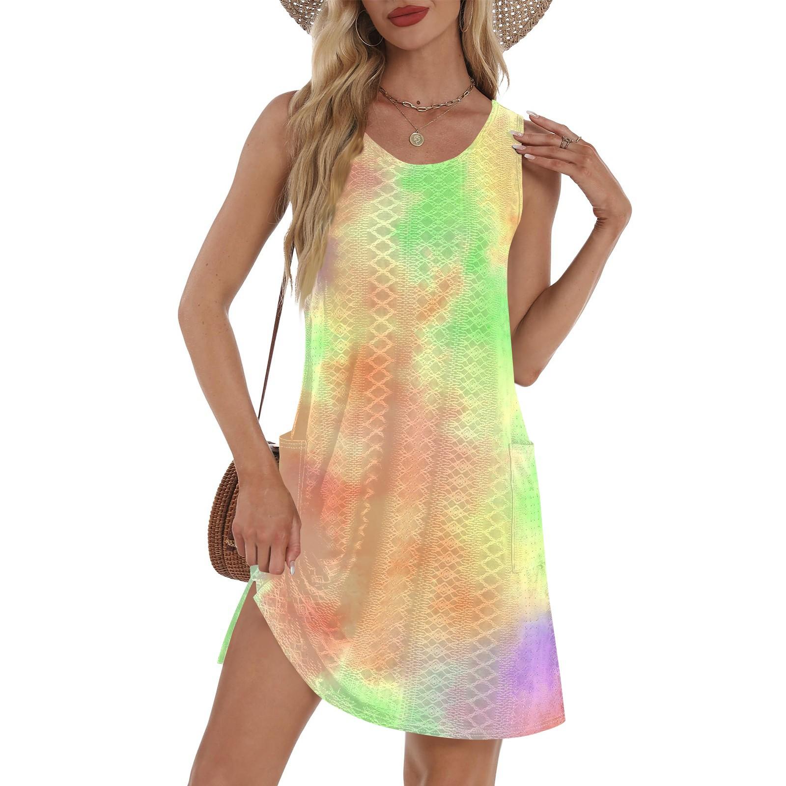 

Женский повседневный сарафан с карманами, летнее пляжное платье в стиле бохо, футболки, платье с V-образным вырезом, свободные платья-майки XL жёлтый