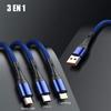 Câble USB 3 en 1 Multifonction pour Samsung Galaxy A54 A14 4G-5G A34 M13, M23 5G, Câble USB-C Micro-USB Bleu