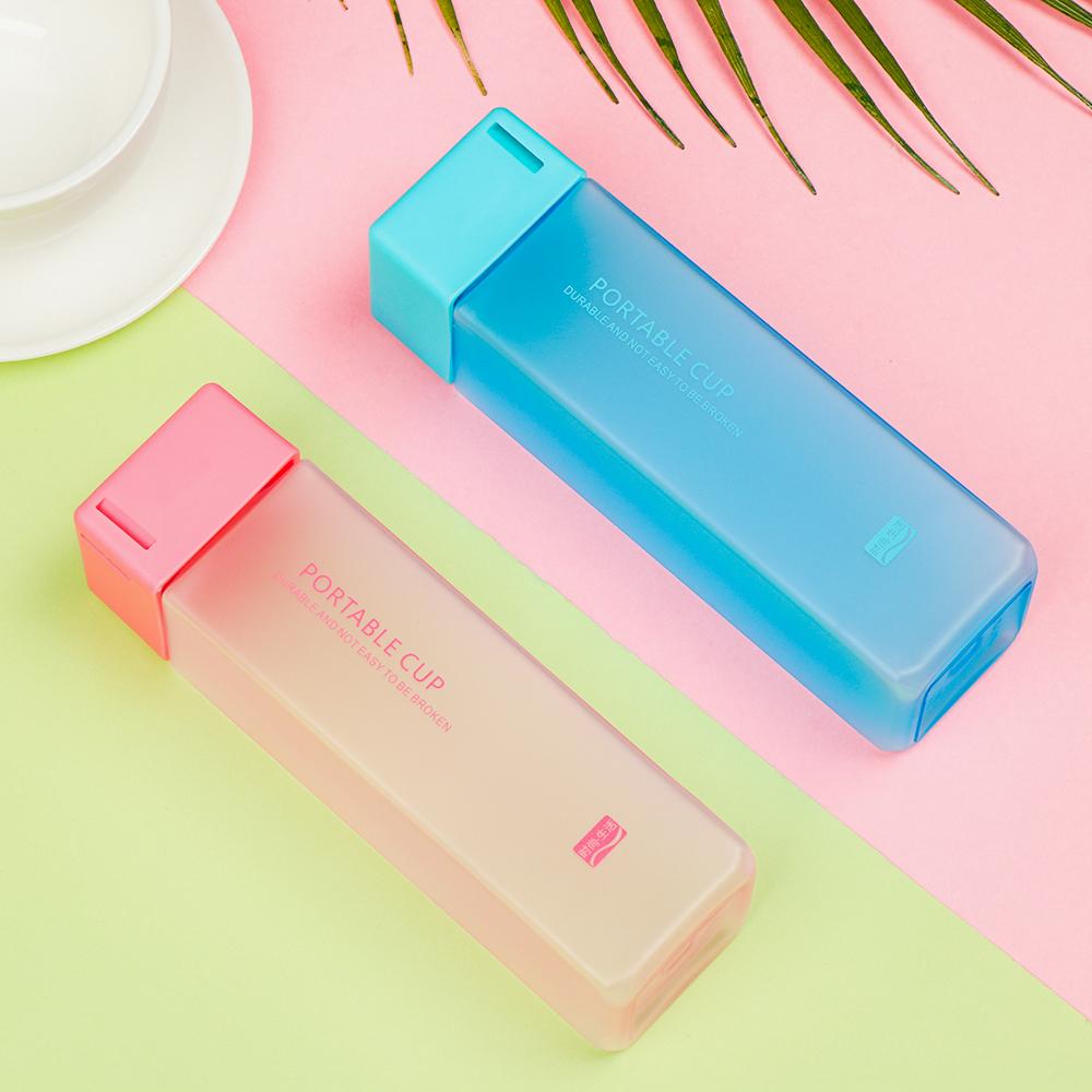 Square Water Bottle Plastic Clear Cup Leakproof Frosted Water Bottle Portable Drink Jug Practical PP Material Bottle with Straw