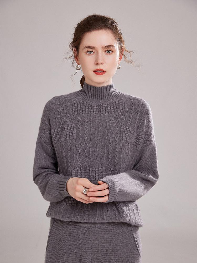 Cozy Cashmere Women's Sweater - Half-High Collar, Thick Knit for Autumn/Winter