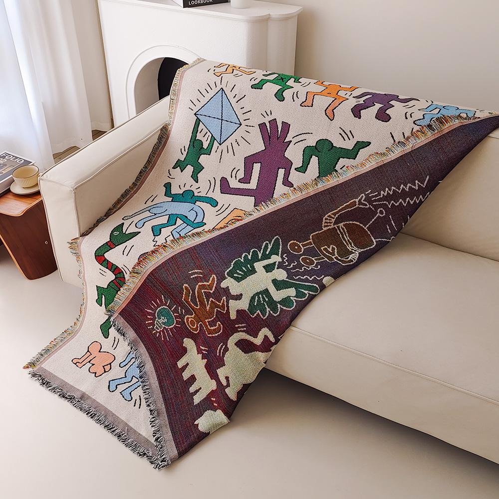 Graffiti Sofa Blanket, Fringed Throwing Blanket, Vintage Woven Tapestry Throwing Blanket, Living Room Dining Room Outdoor