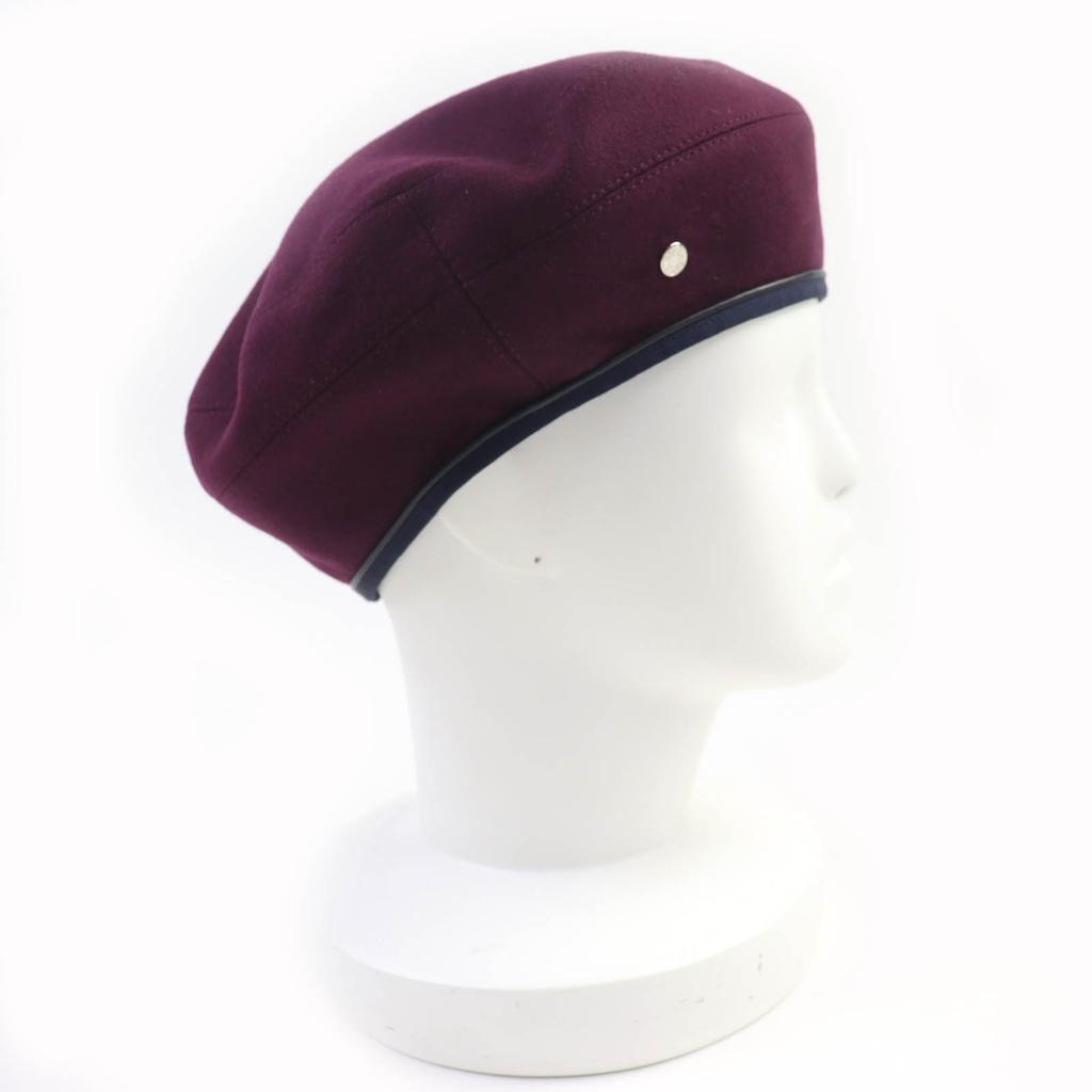 Excellent HERMES Beret Santreno Leather with Serie Buttons Wine-red Cashmere Women 58 Used