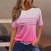 Women's Pleated Round Neck Gradient Print Short Sleeve T-shirt Hem Slit Top