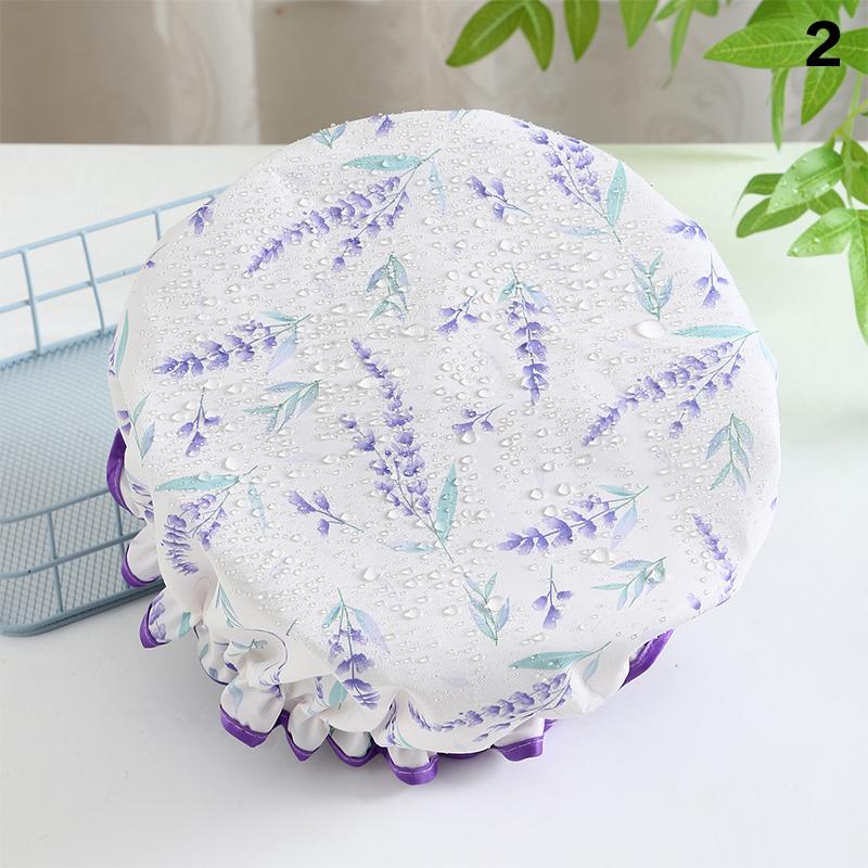Hair Bonnet For Women Ladies Spa Salon Home Travel Use Flower Pattern Double Layer Shower Cap Waterproof Reusable Printed Bath