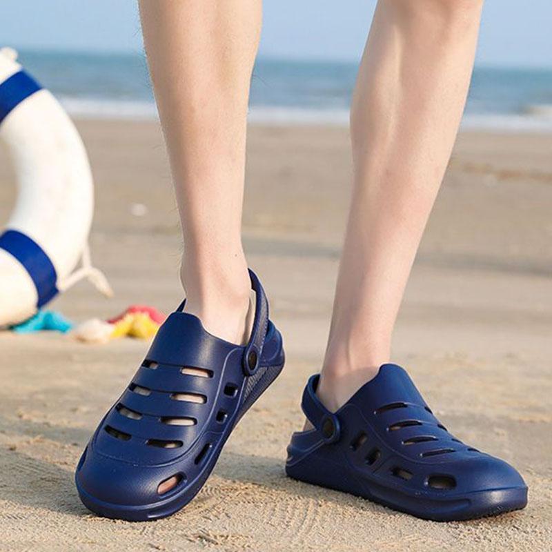 WTEMPO Summer Men's Sandals Hollow Flat Heel Adjustable Buckle Soft Thick Sole Non-slip Wear-resistant Quick Dry Wading Leisure Trend Beach Slippers