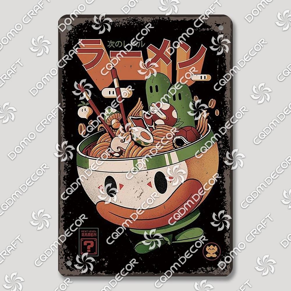 Vintage Japanese Cartoon Cat Tin Sign  Retro Ramen Sushi Takoyaki Metal Wall Art for Kitchen Bar Pub Restaurant Decor  Unique Ho