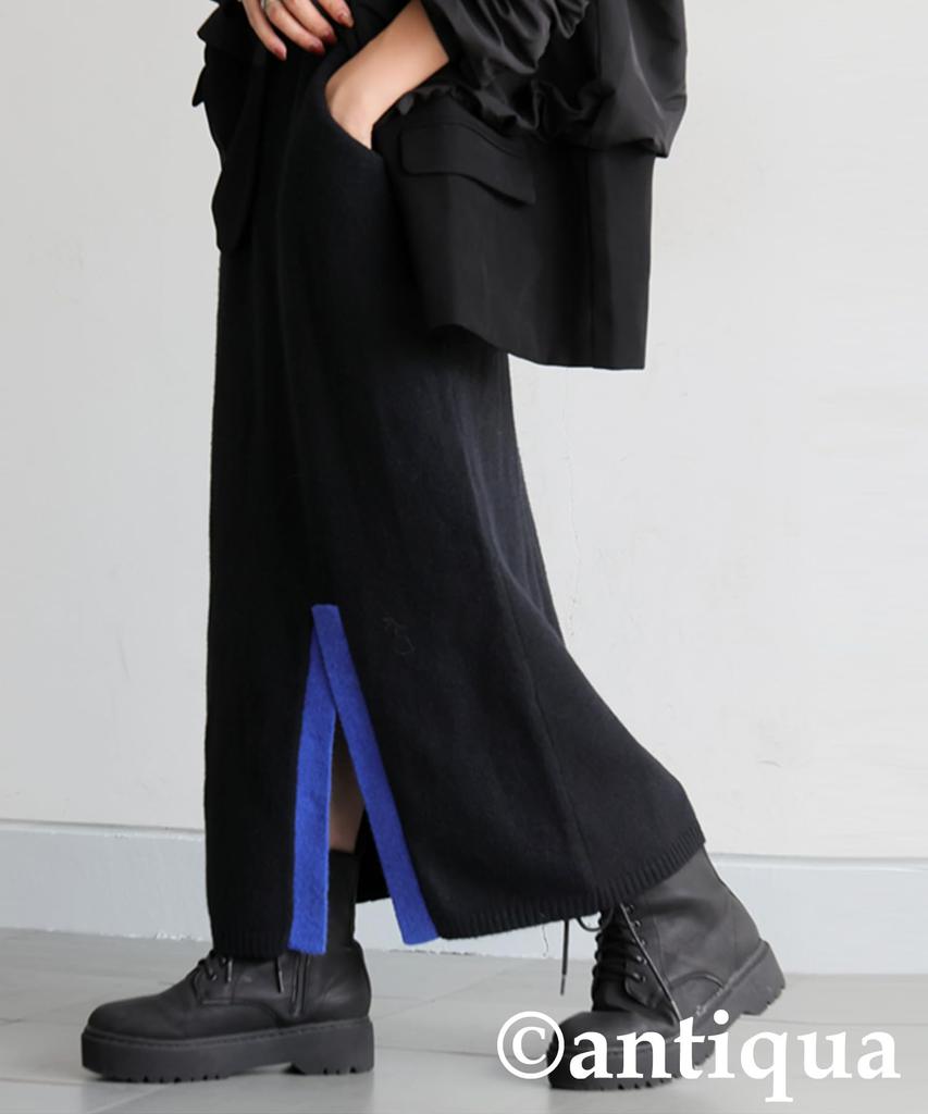 Antiqua Slit Knit One Size Black Women's Color-Coordinated Skirt, PN-00579, 05,