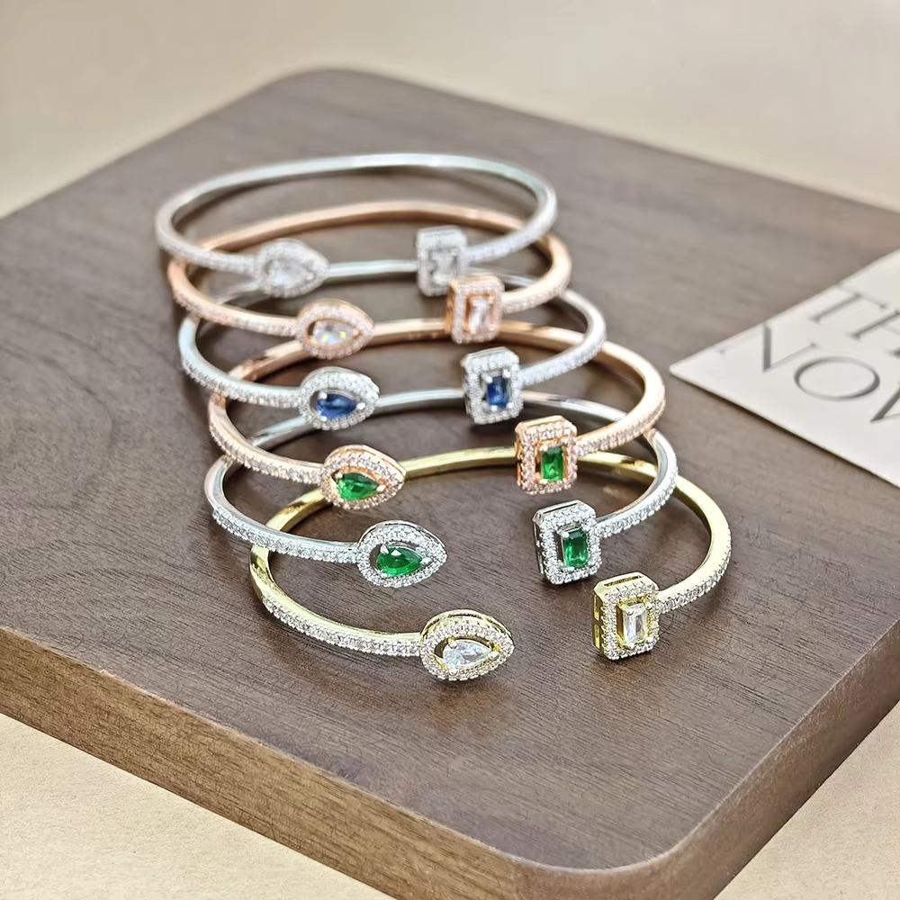 Waterproof Cubic Zirconia Cuff Bracelet Handmade Adjustable Open Bangle  Female Lady Girl