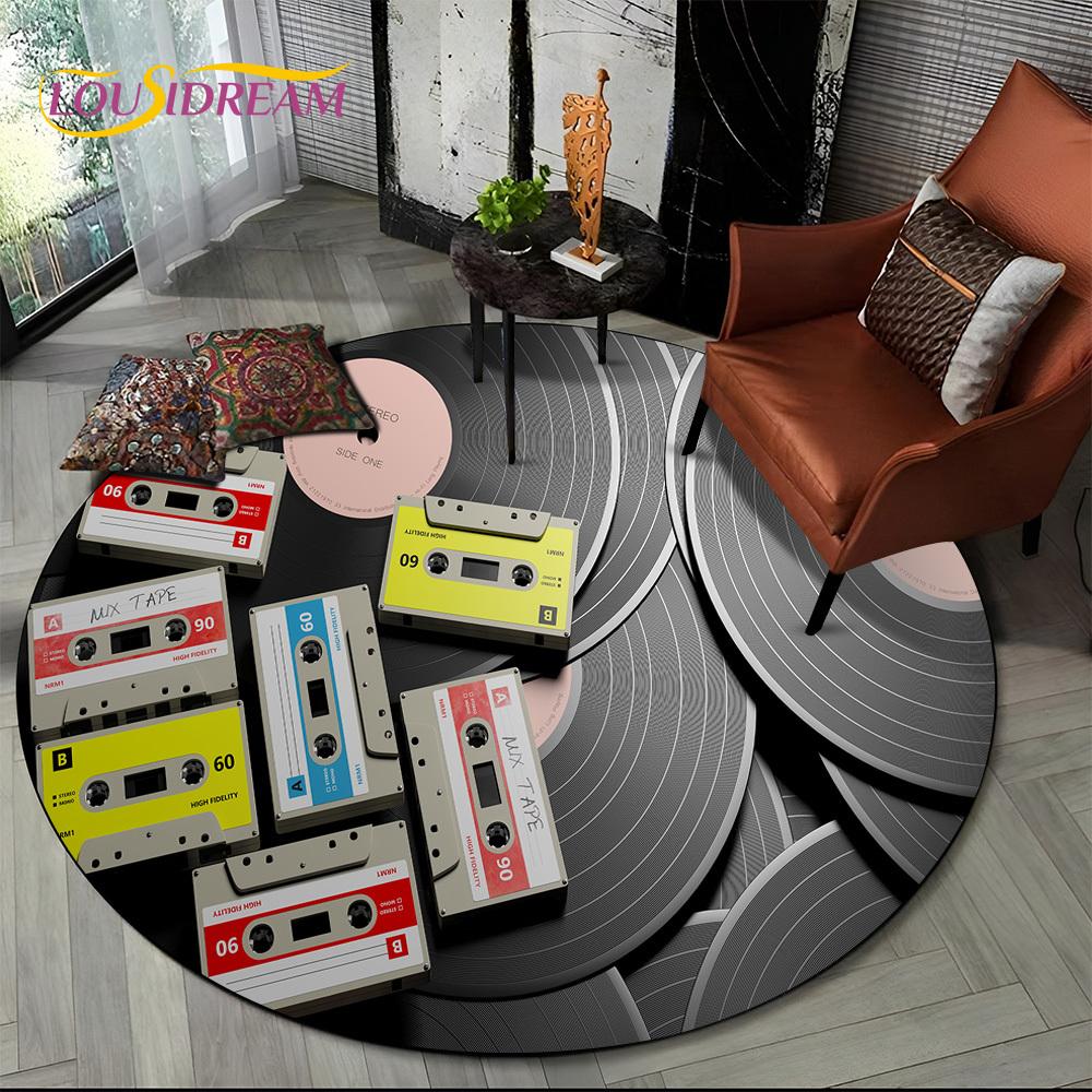3D Vinyl Record Music DJ Screen Tape HD Round Area Rug,Carpet Rug for Living Room Bedroom Sofa Playroom Decor,Non-slip Floor Mat