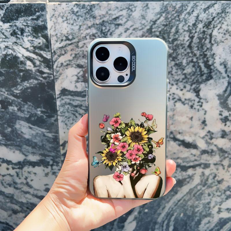 Women Fashion Daisy Flower Girl Phone Case For iPhone 13 14 Pro Max Mini 16 15 12 11 Pro Max 15 14 Plus Shockproof Laser Cover