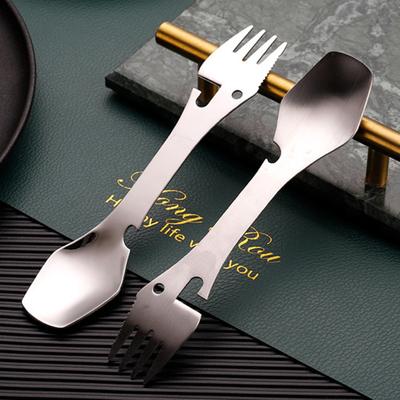 Nerezová vidlička Zrcadlový povrch 4 v 1 Potravinářská univerzální vidlička Lžíce Kráječ Otvírák na lahve Kempingové náčiní Potřeby pro restaurace