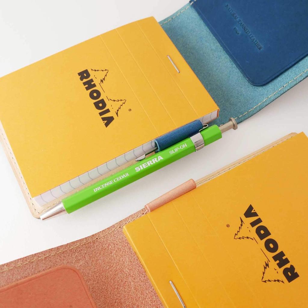 Italian Leather Slip-On Note Holder with Pocket for RHODIA #11, Unisex Gift, Genuine Leather, Blue, INL-3603