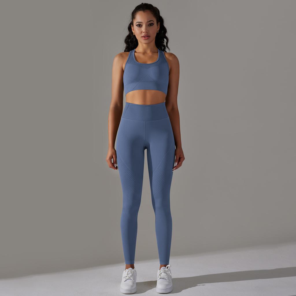 Seamless Yoga Suit, Breathable And Sweat Absorbing Set, High Waist And Hip Lifting And Beautiful Back Set, Running And Fitness Two-Piece Set For