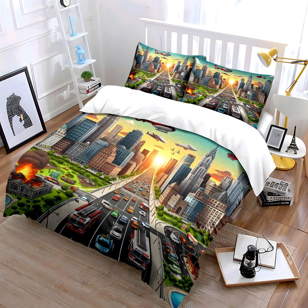 "Vibrant Cityscape Adventure" Bedding Sets Duvet Covers Pillowcases(1* Duvet Cover 2* Pillowcases Without Duvet Insert)