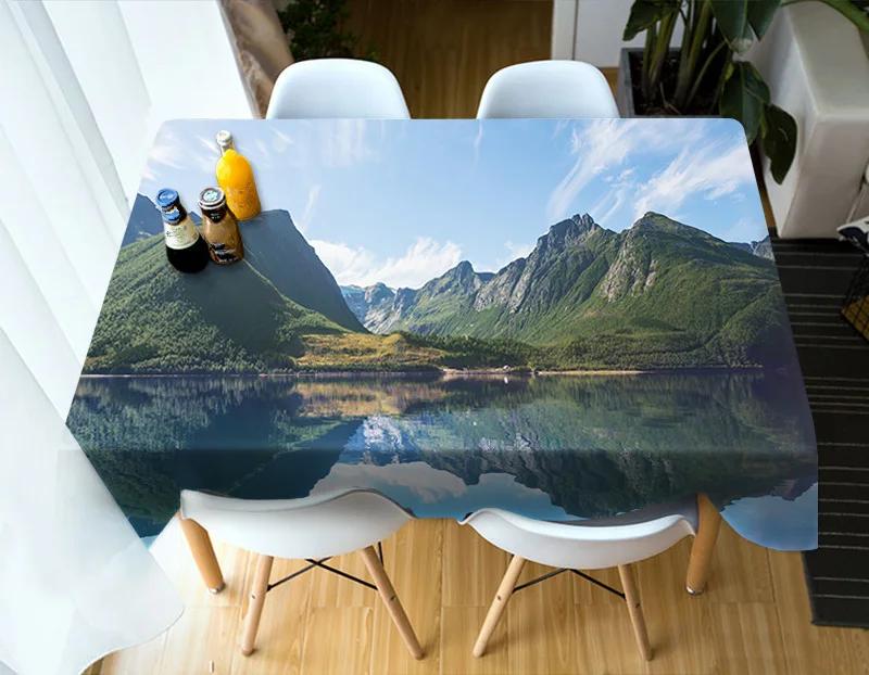 Nature Mountain Stream Landscape Pattern Tablecloth Home Kitchen Dining Table Tablecloth Wedding Decoration Antifouling Washable
