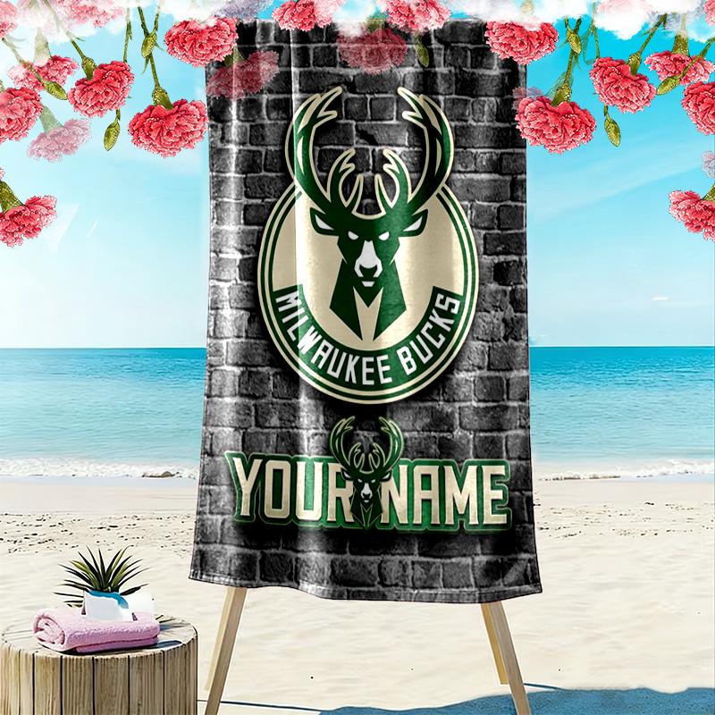 Name Custom Milwaukee Bucks Print Beach Towel, Large Soft Quick Dry Towel for Beach Camping Swimming