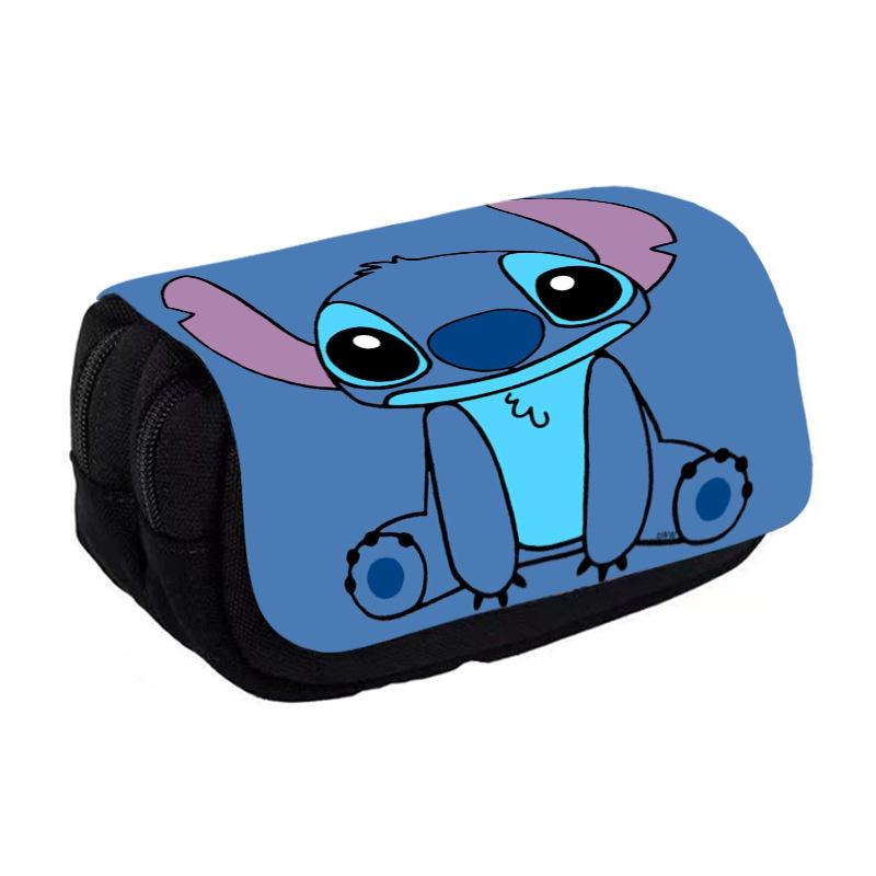 Stitch Cartoon Double Large Capacity Flip Pencil Case Children'S Stationery Box