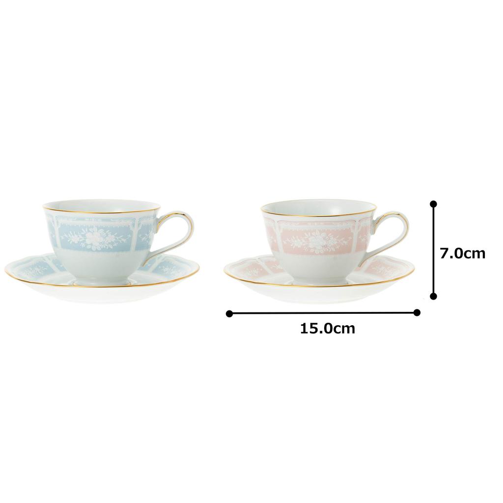 Noritake Cup & Saucer (color-changing pair set) (for coffee and tea) 220cc Lacewood Gold 2 people Blue/Pink Fine Porcelain Y6578A/1507-14