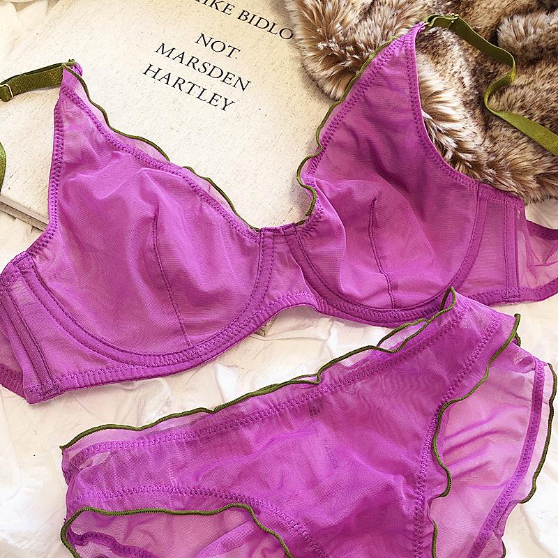 Bralette francese ultra sottile per intimo da donna Top reggiseno push up sexy a V profondo Set intimo e mutandine traspiranti comfort estivo