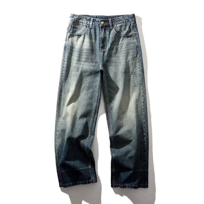 American Retro Washed Distressed Ripped Jeans for Men, Spring and Autumn Wide-Leg Loose Pants, Foreign Trade Men's Casual Long Pants