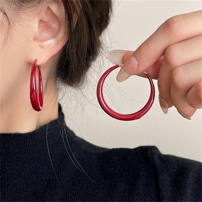Ankela Orecchini a cerchio grandi e rotondi rossi per donna, semplici e alla moda, con cerchio geometrico iperbole, orecchini a cerchio Huggie, gioielli Brincos Bijoux, regalo