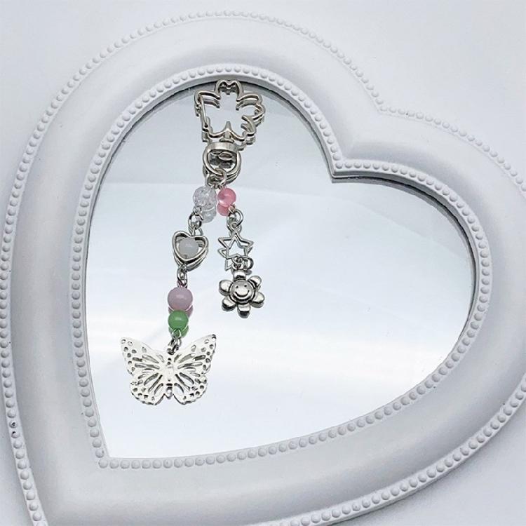 Elegant Beaded Keychain Phone Charm Bow Star Heart Moon Flower Keyring Pendant