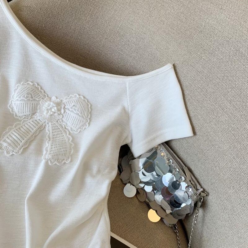 Women's Lace Bow Short Sleeve T-Shirt