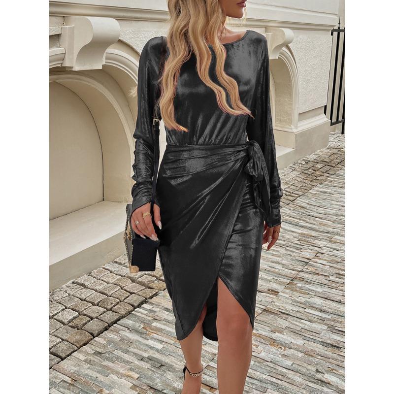 Women's Lace-up Waist-closing Long-sleeved Dress Evening Dress