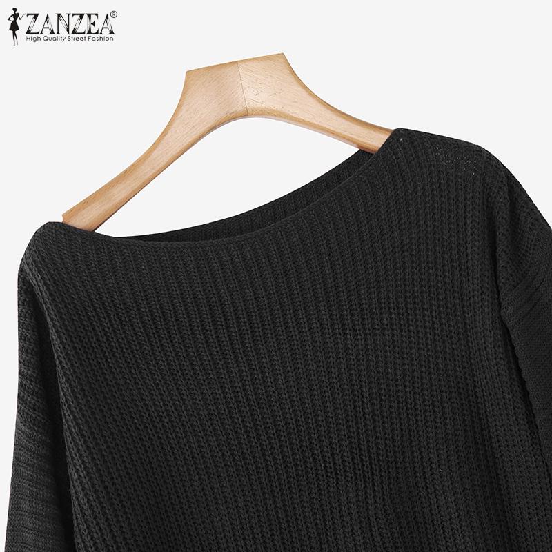 ZANZEA Women Scoop Neck Long Sleeve Knitted Casual Loose Sweaters Jumpers