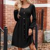 Women's Fashion Round Neck Casual Slim Solid  Waist Long Sleeve Dresses
