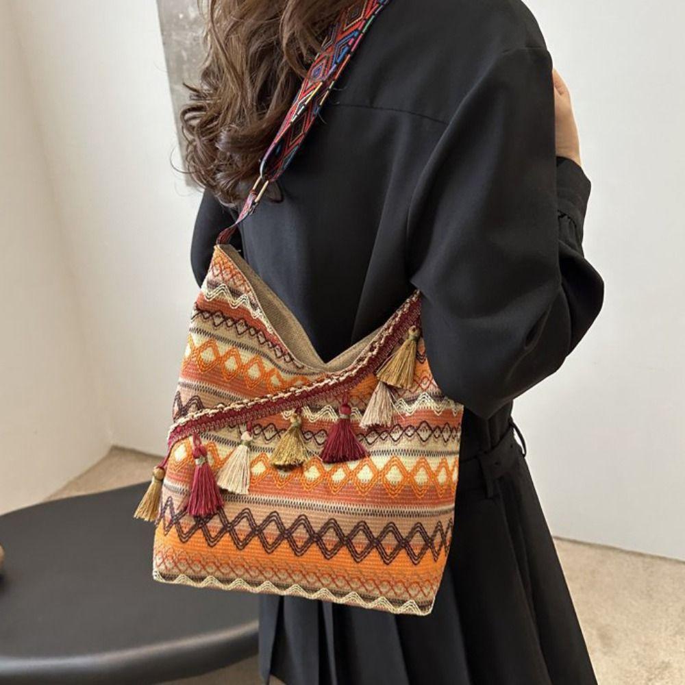 Vintage Ethnic Style Crossbody Bags Large Capacity Fringe Shoulder Bag Bohemian Tote Bag  Travel