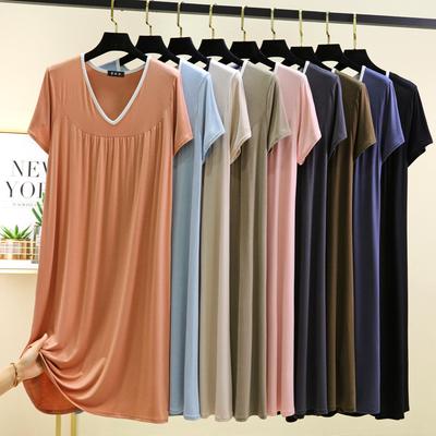Plus size M do 6XL Modal V-Neck sleepdress summer women Luźna sukienka homewear w jednolitym kolorze, swobodna długa koszula nocna, wygodna homewear